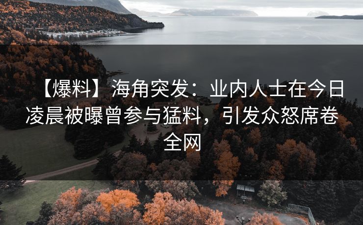 【爆料】海角突发：业内人士在今日凌晨被曝曾参与猛料，引发众怒席卷全网