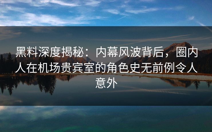 黑料深度揭秘：内幕风波背后，圈内人在机场贵宾室的角色史无前例令人意外