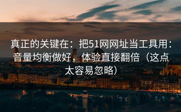 真正的关键在：把51网网址当工具用：音量均衡做好，体验直接翻倍（这点太容易忽略）